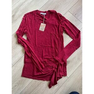 Stateside Womens Red Long Sleeve Twisted Hem Tunic Top Size Small Made In USA